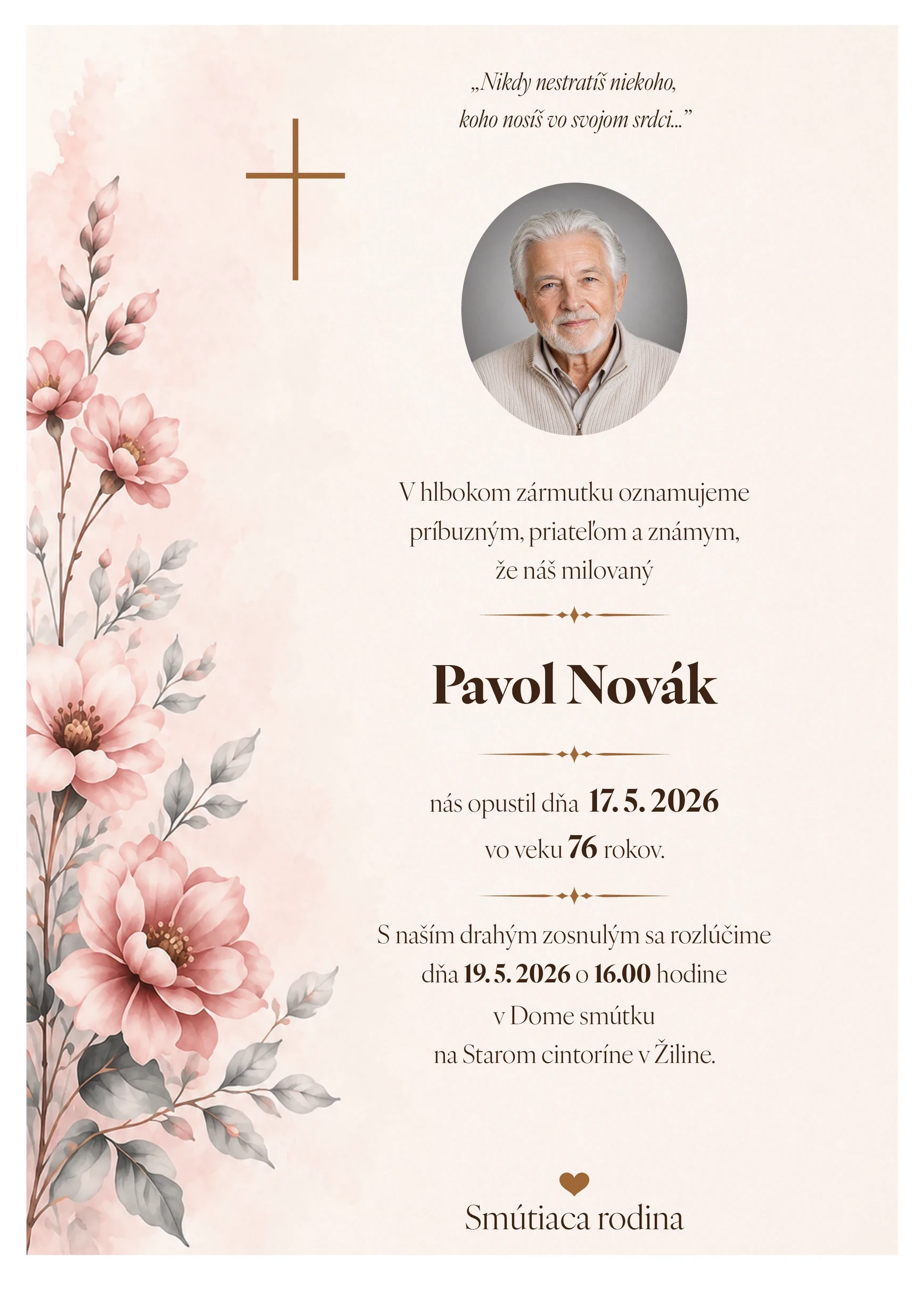 Smútočné oznámenie 3 - pohrebné služby LAuK
