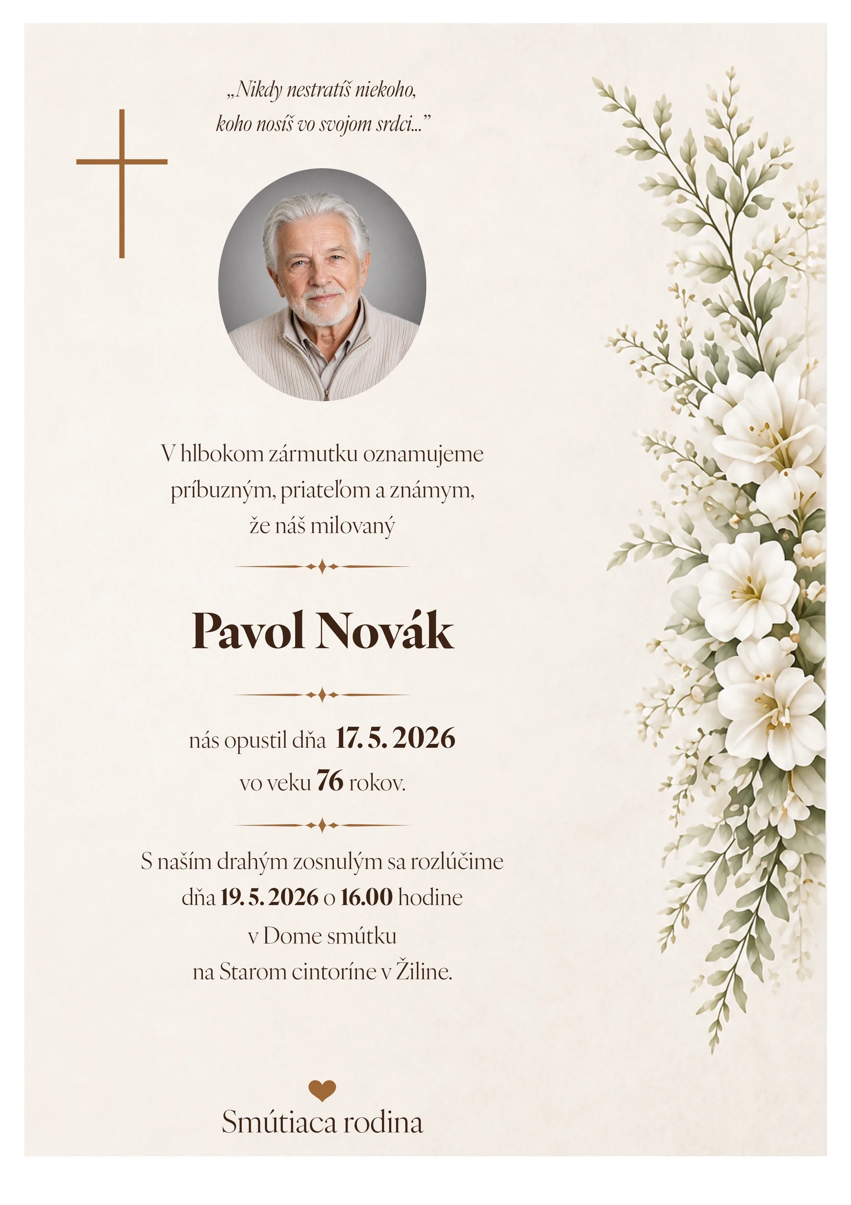 Smútočné oznámenie 4 - pohrebné služby LAuK
