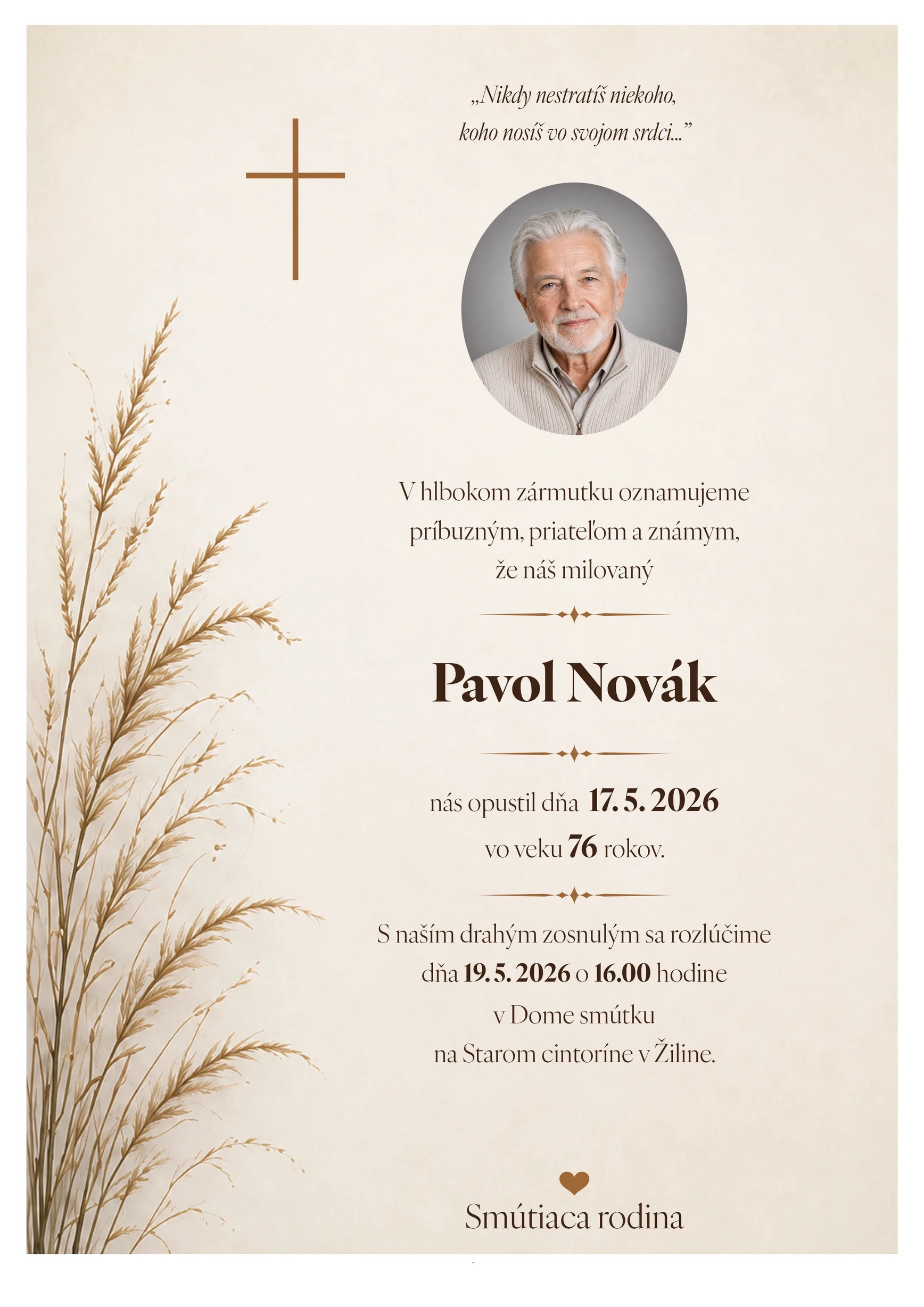 Smútočné oznámenie 5 - pohrebné služby LAuK