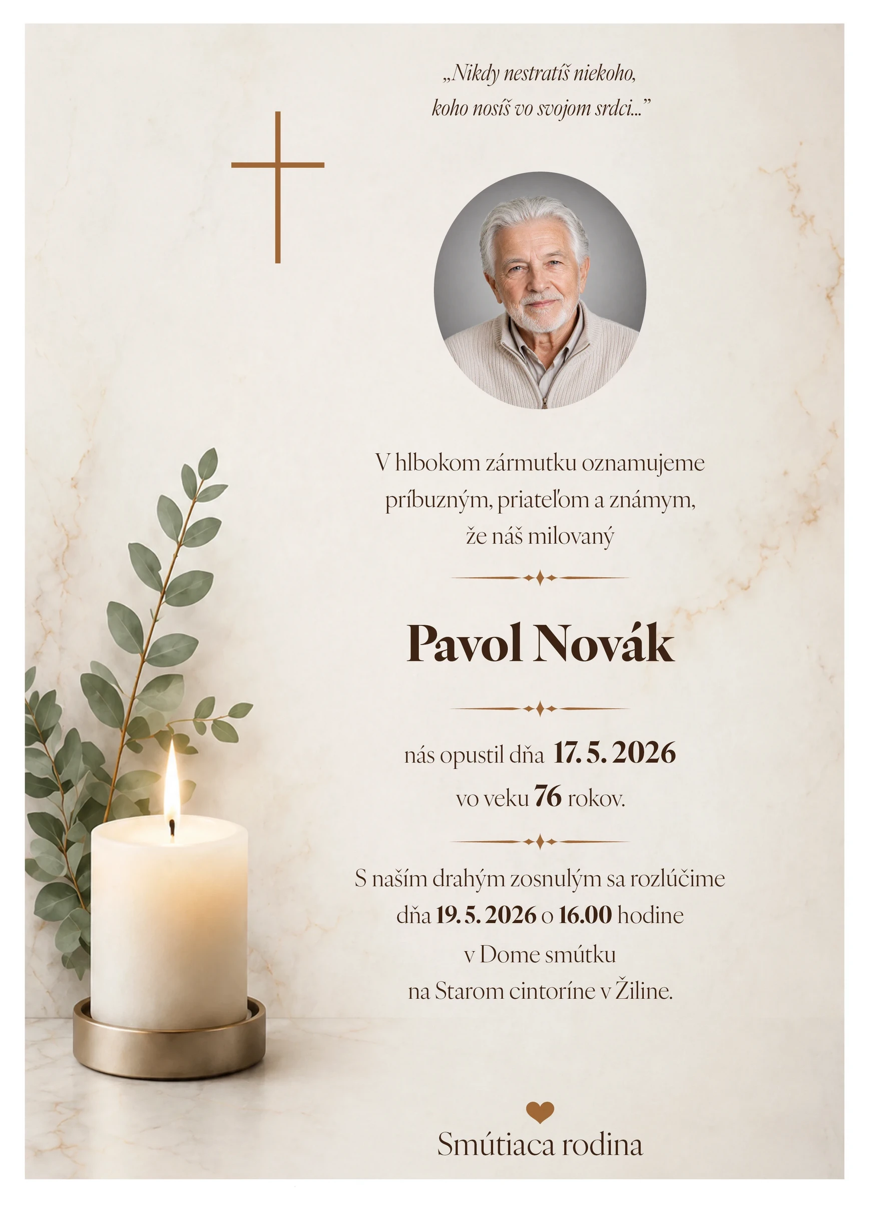 Smútočné oznámenie 7 - pohrebné služby LAuK