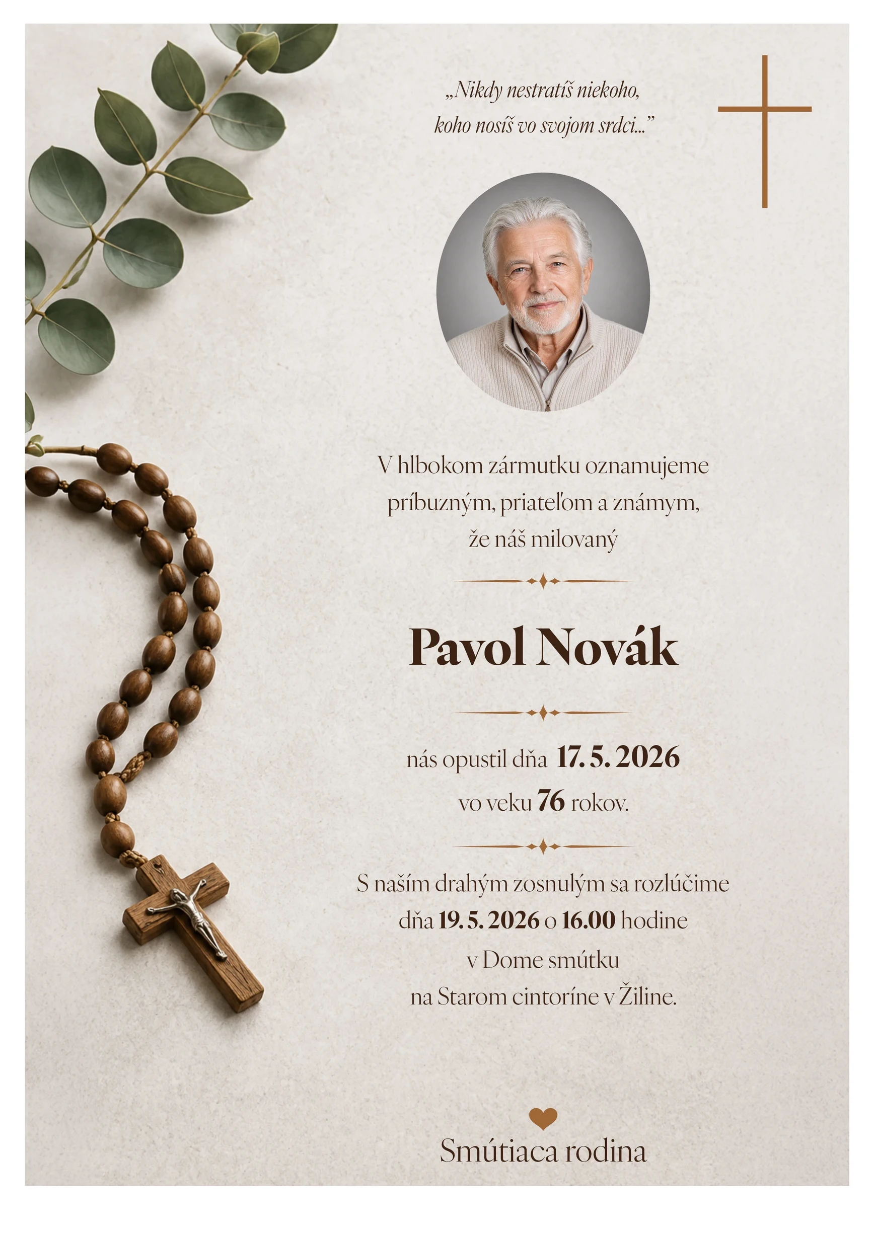 Smútočné oznámenie 10 - pohrebné služby LAuK