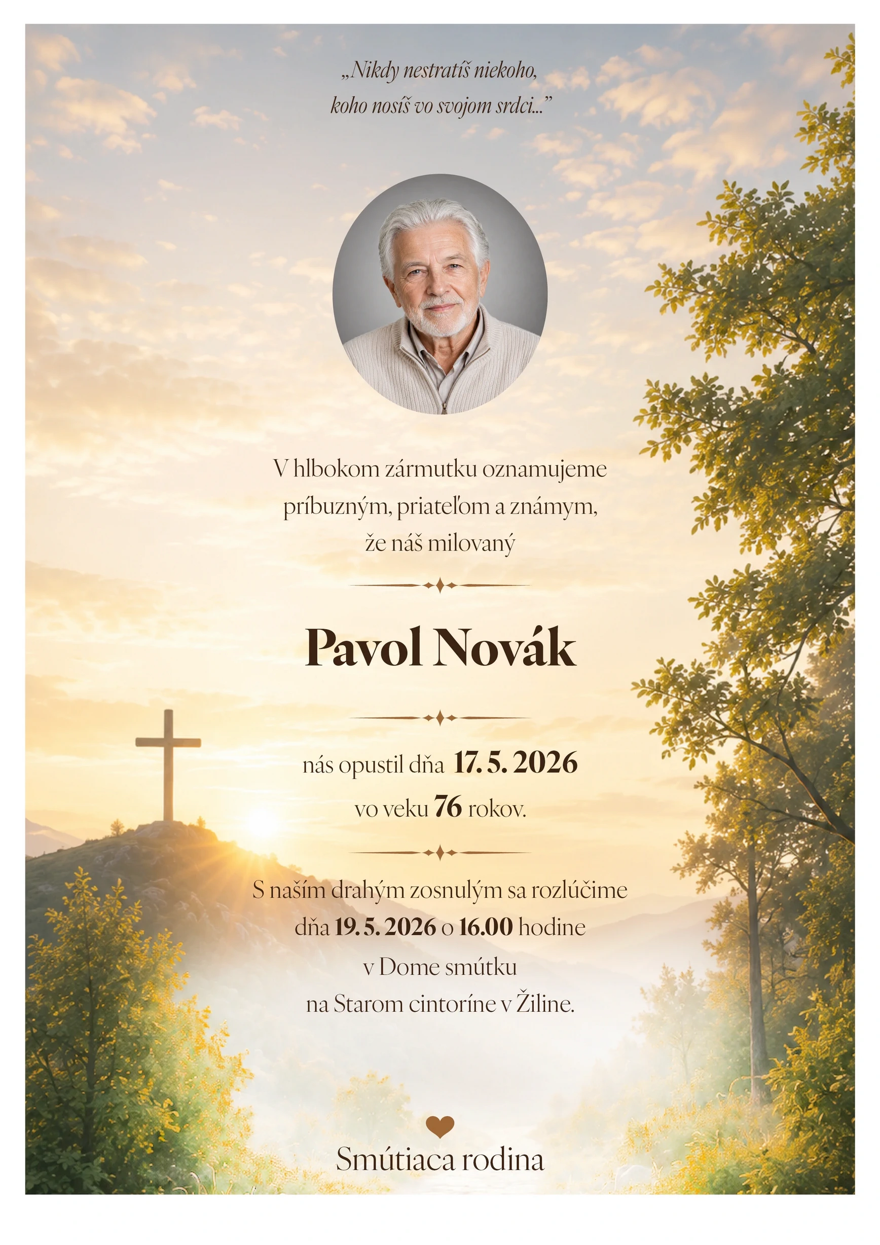 Smútočné oznámenie 17 - pohrebné služby LAuK