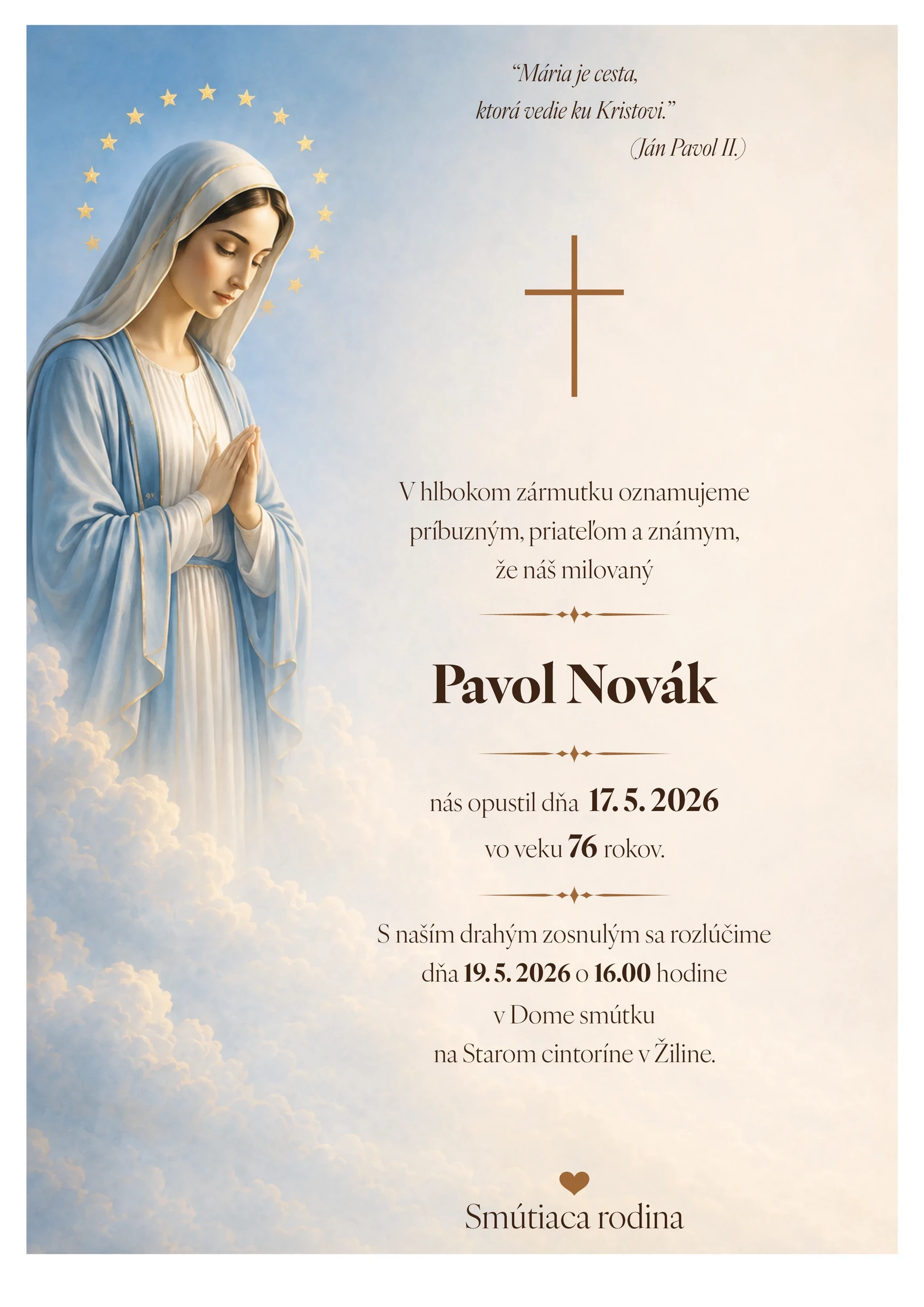 Smútočné oznámenie 22 - pohrebné služby LAuK