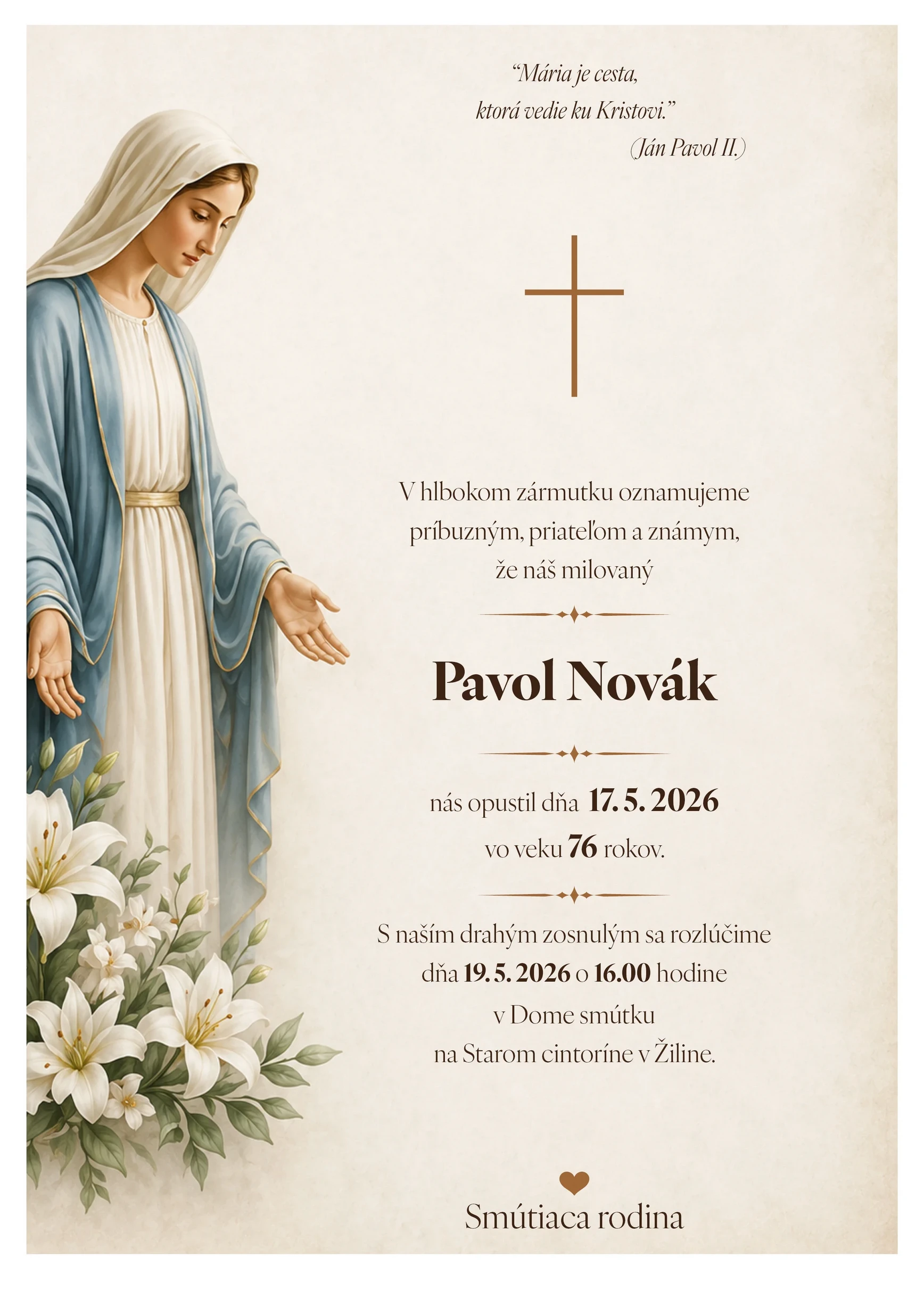 Smútočné oznámenie 23 - pohrebné služby LAuK