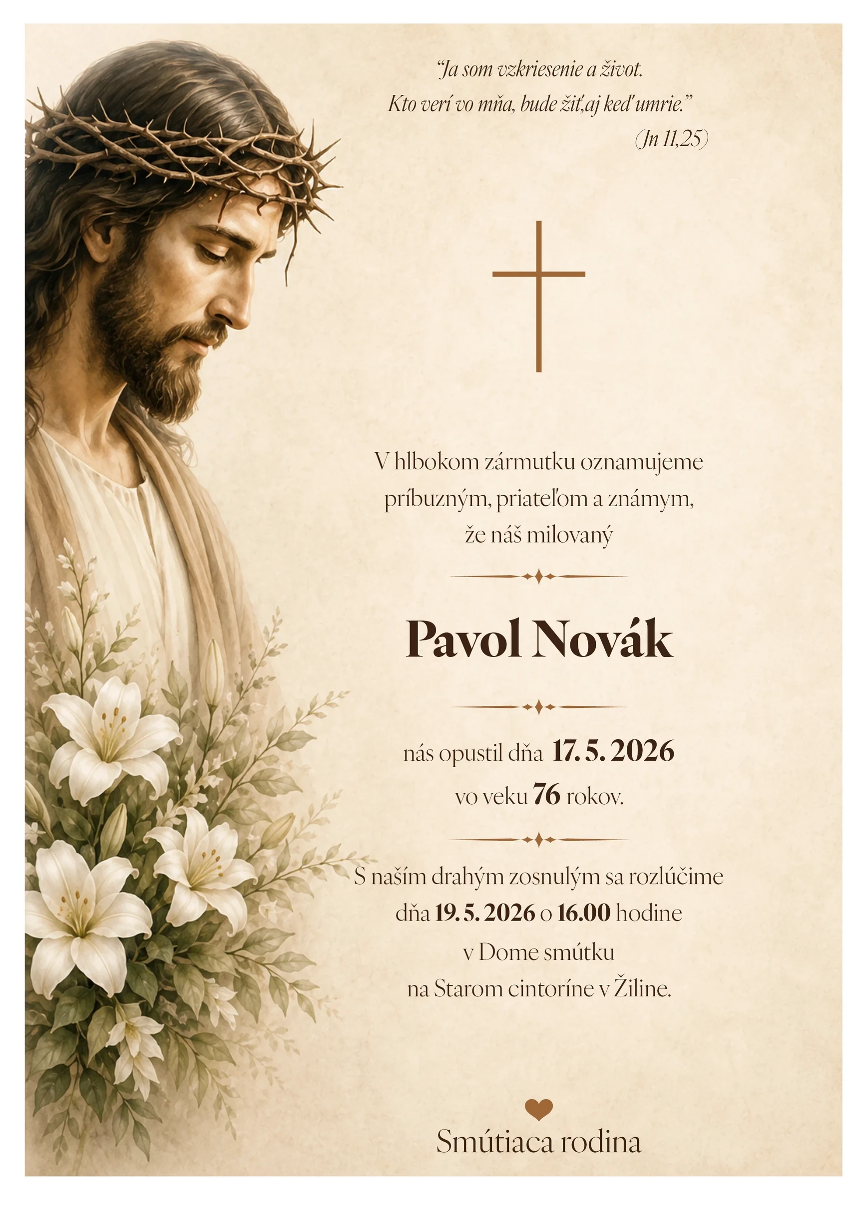 Smútočné oznámenie 25 - pohrebné služby LAuK