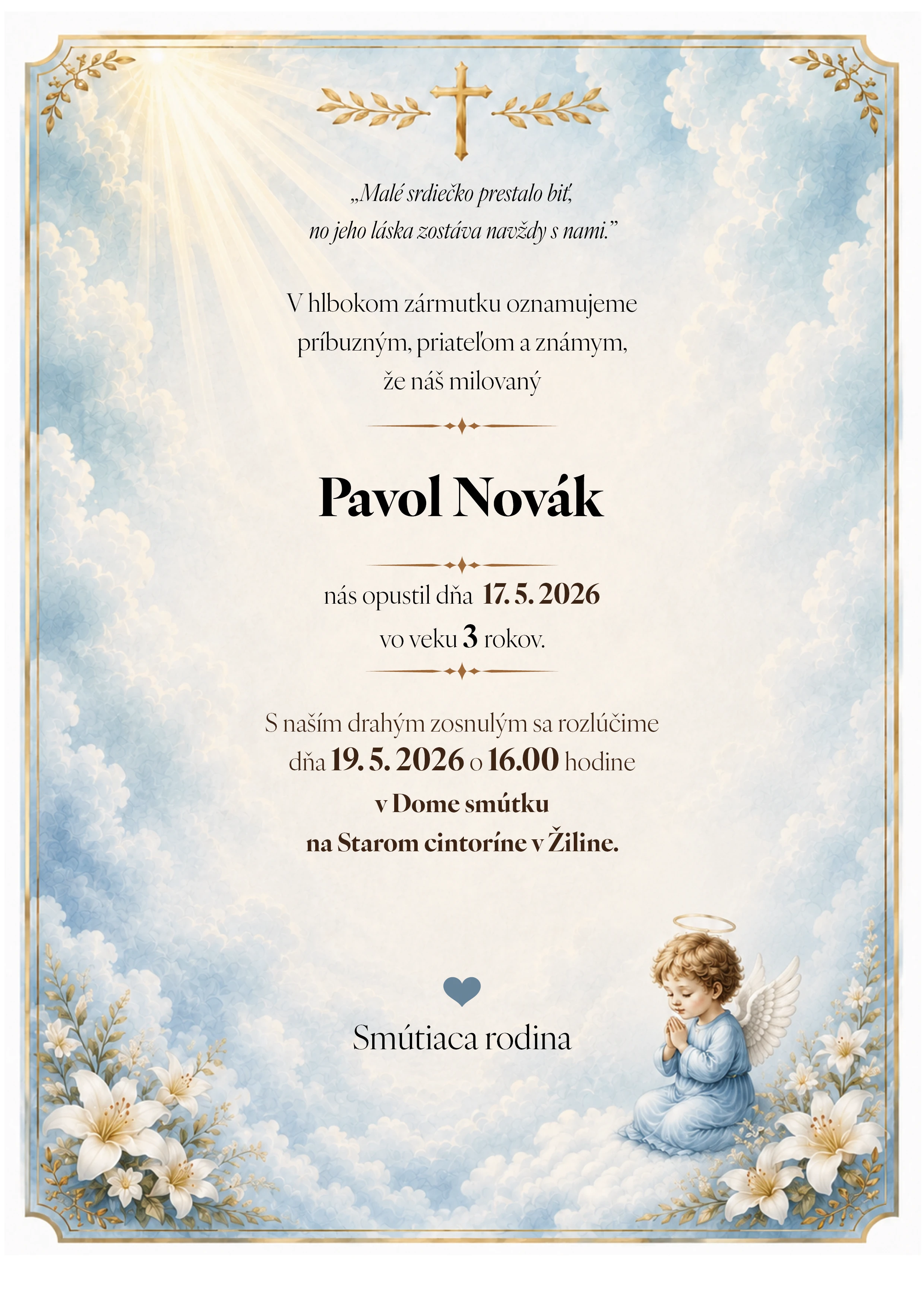 Smútočné oznámenie 31 - pohrebné služby LAuK