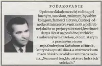 Poďakovanie 312 - pohrebné služby LAuK