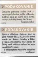 Poďakovanie 282 - pohrebné služby LAuK
