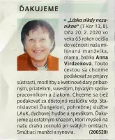 Poďakovanie 185 - pohrebné služby LAuK