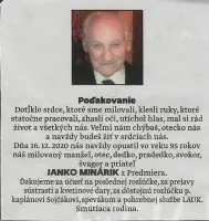 Poďakovanie 167 - pohrebné služby LAuK