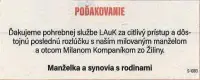Poďakovanie 156 - pohrebné služby LAuK