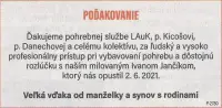 Poďakovanie 138 - pohrebné služby LAuK