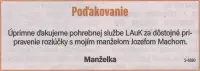 Poďakovanie 33 - pohrebné služby LAuK