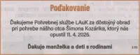 Poďakovanie 11 - pohrebné služby LAuK