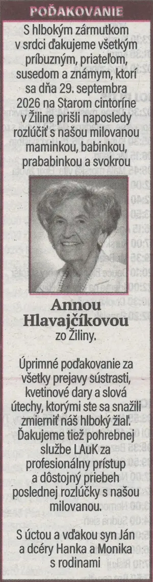 Poďakovanie 1 - pohrebné služby LAuK