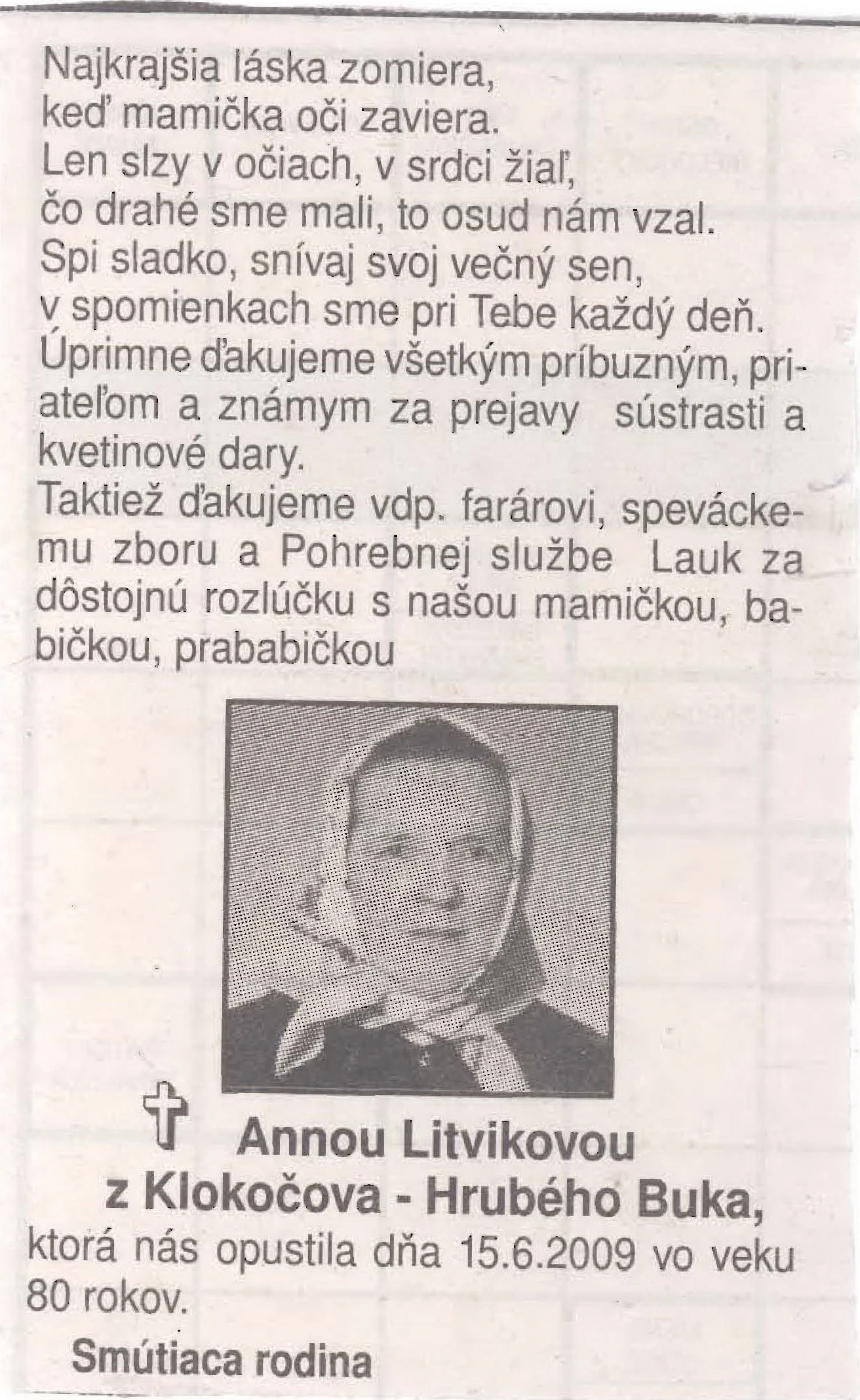 Poďakovanie 331 - pohrebné služby LAuK
