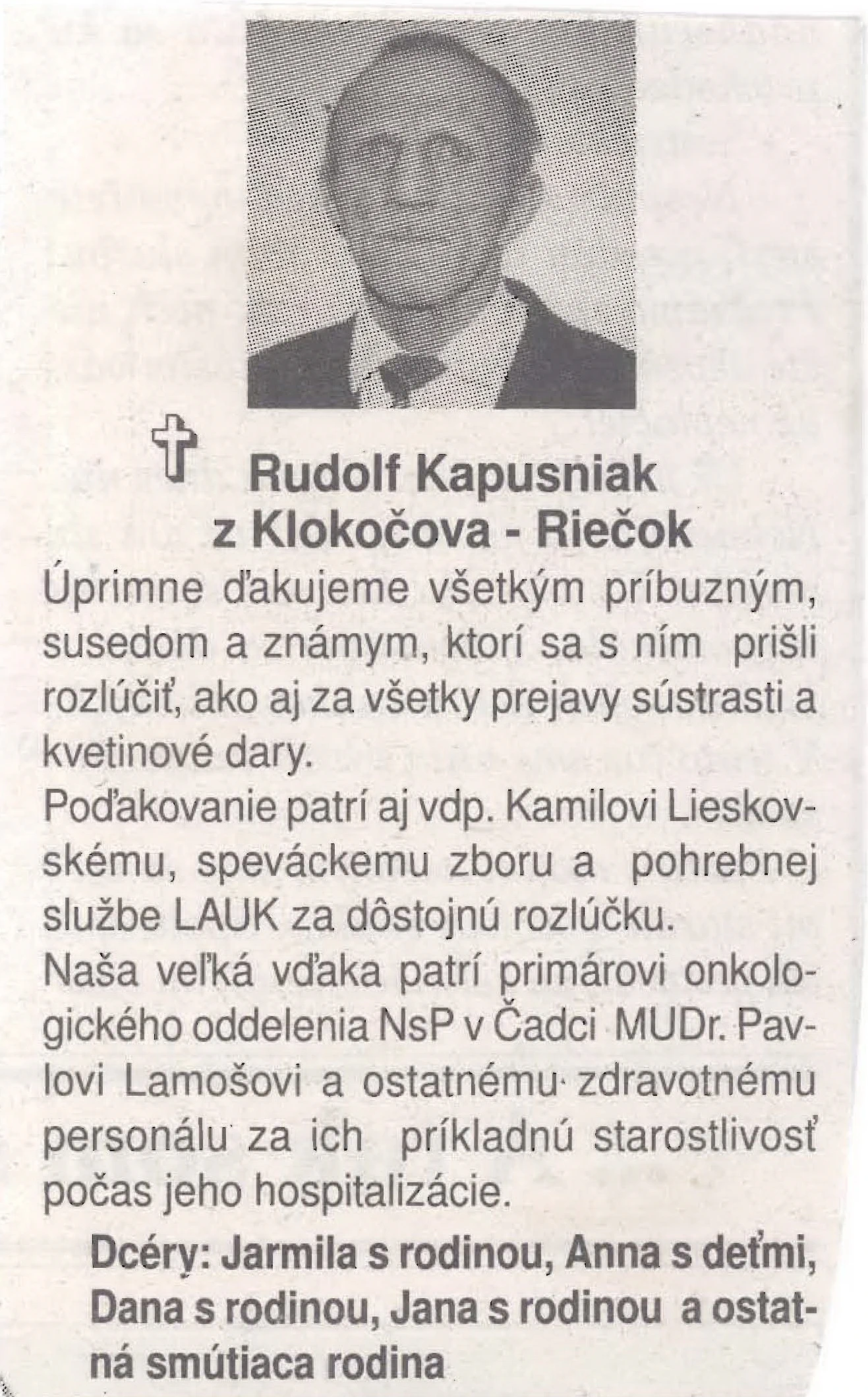 Poďakovanie 330 - pohrebné služby LAuK
