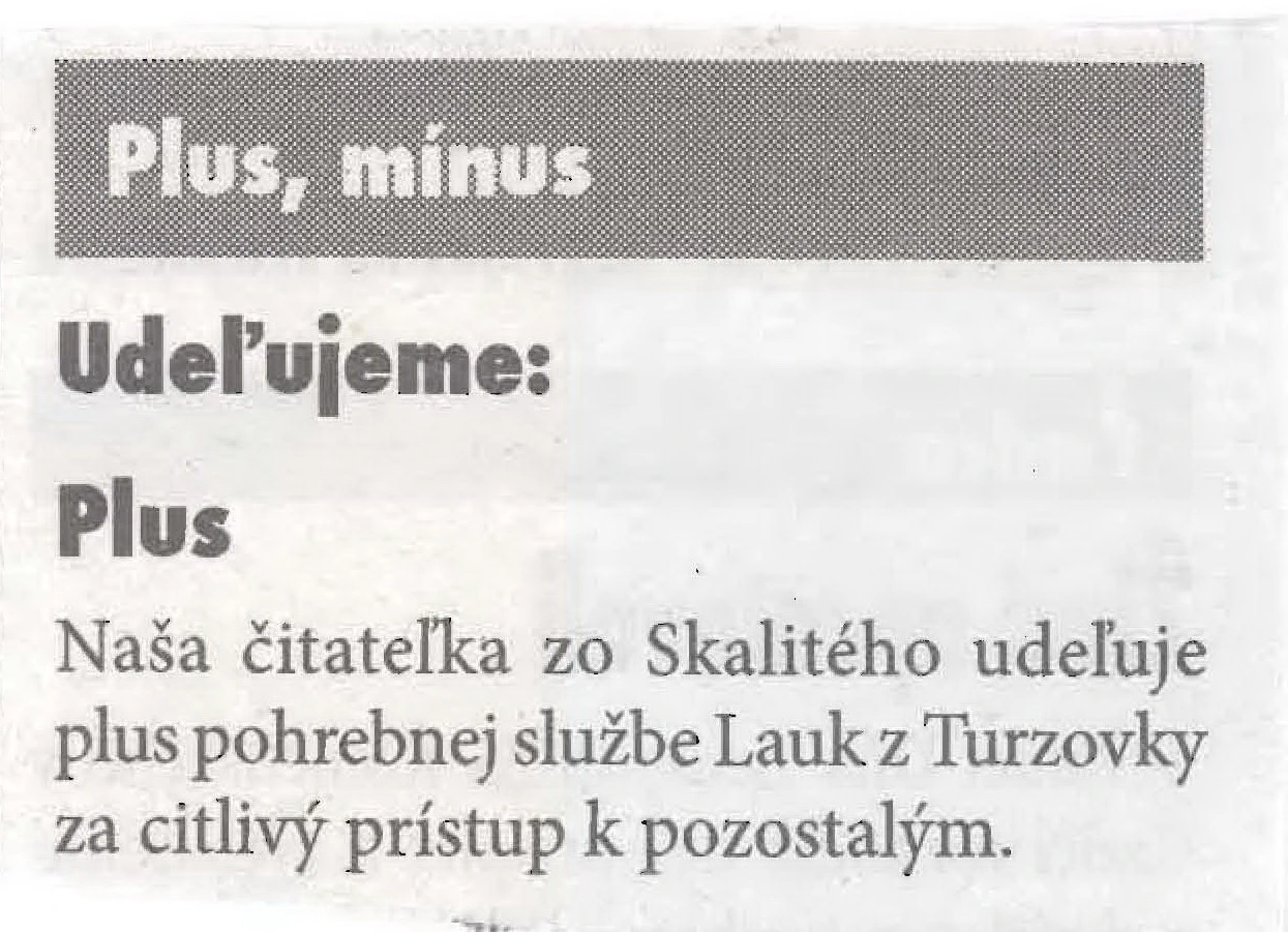 Poďakovanie 321 - pohrebné služby LAuK