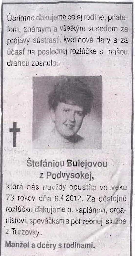 Poďakovanie 308 - pohrebné služby LAuK