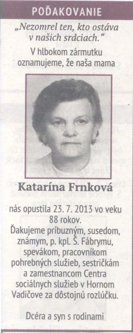 Poďakovanie 301 - pohrebné služby LAuK