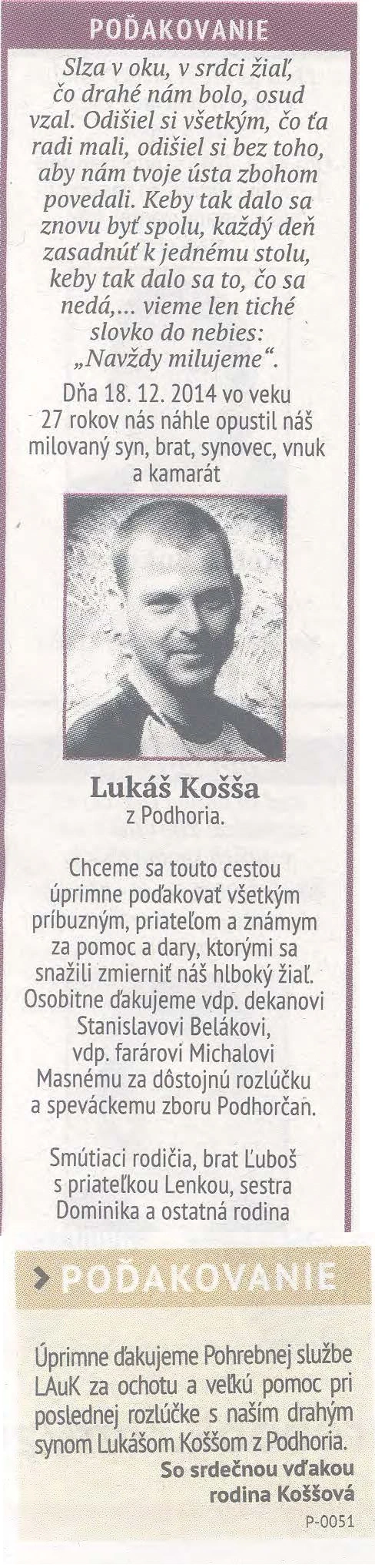 Poďakovanie 293 - pohrebné služby LAuK