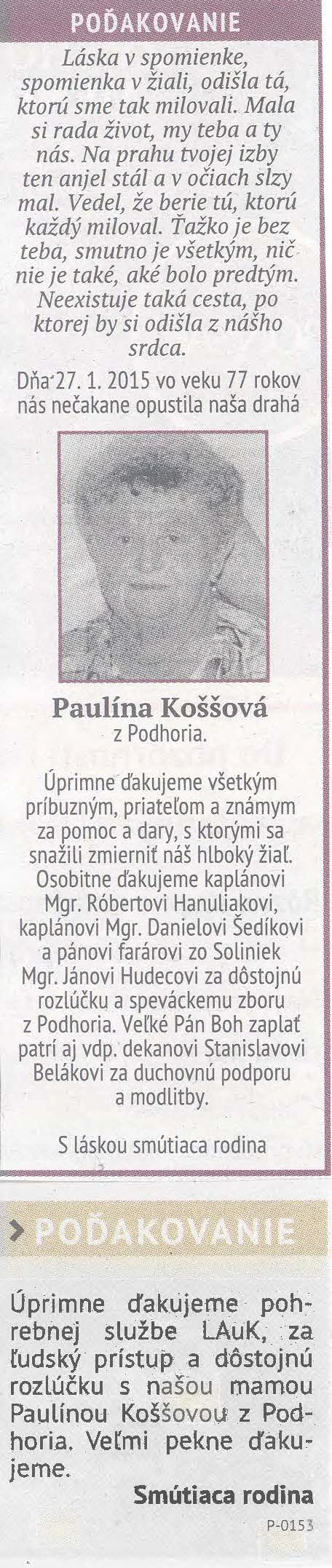 Poďakovanie 291 - pohrebné služby LAuK