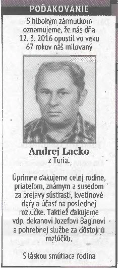 Poďakovanie 285 - pohrebné služby LAuK