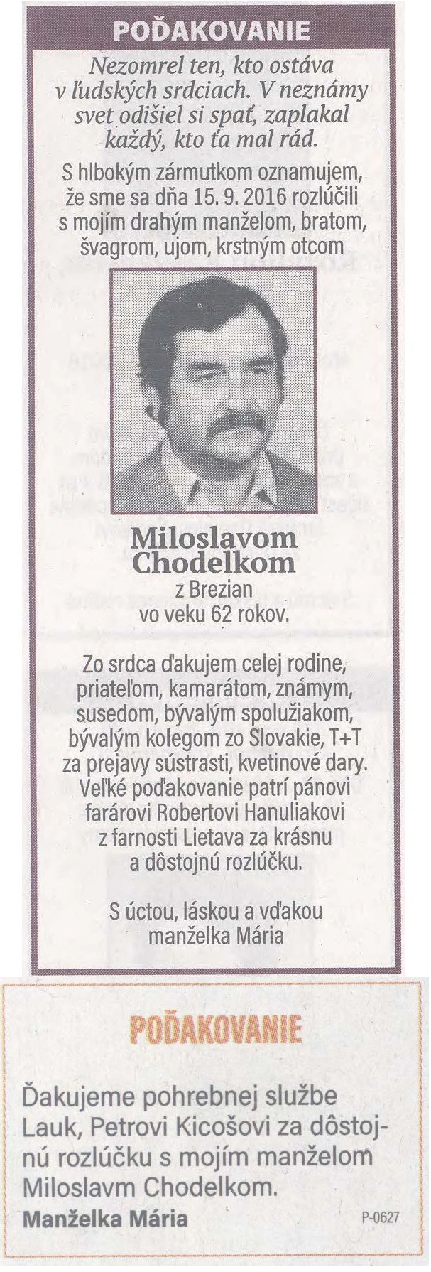 Poďakovanie 276 - pohrebné služby LAuK