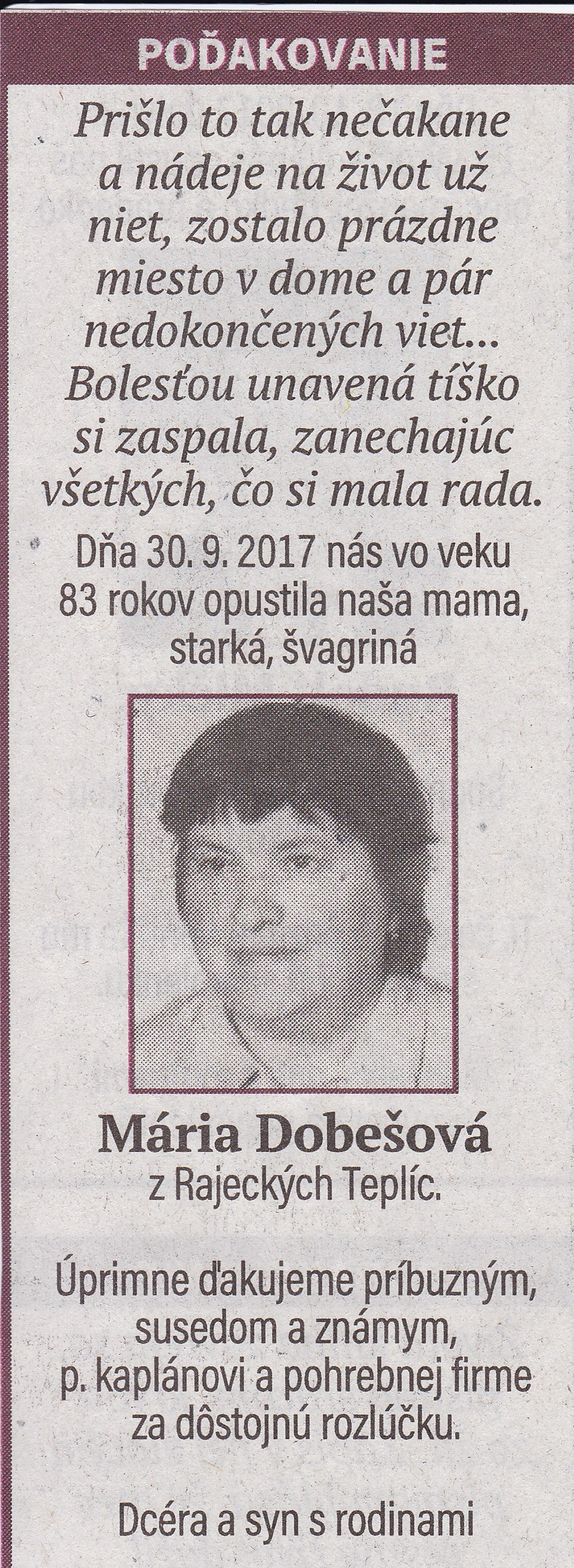 Poďakovanie 256 - pohrebné služby LAuK