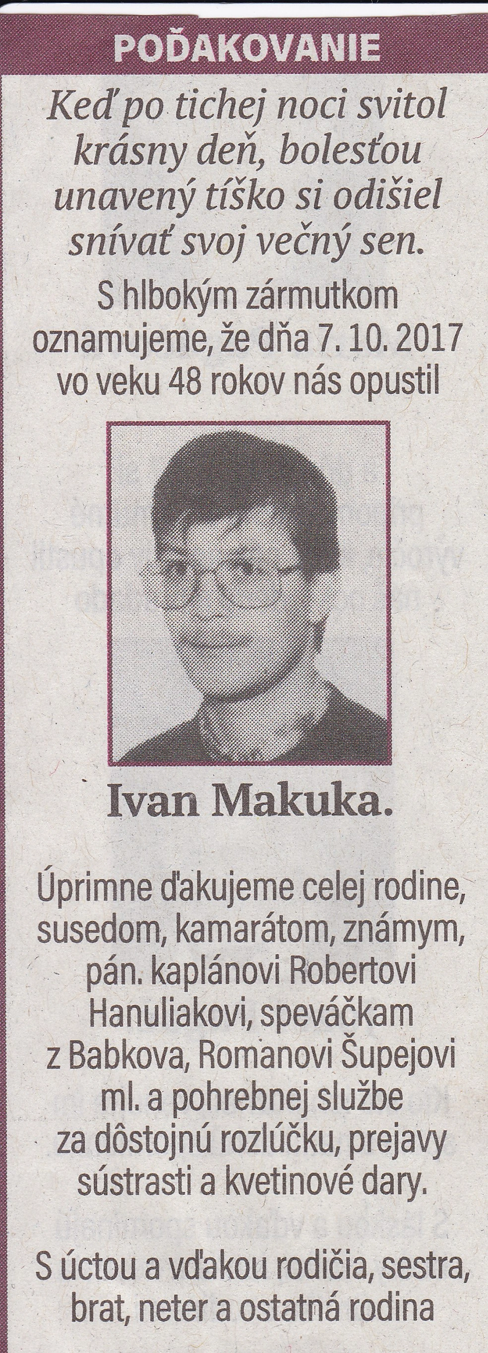 Poďakovanie 255 - pohrebné služby LAuK