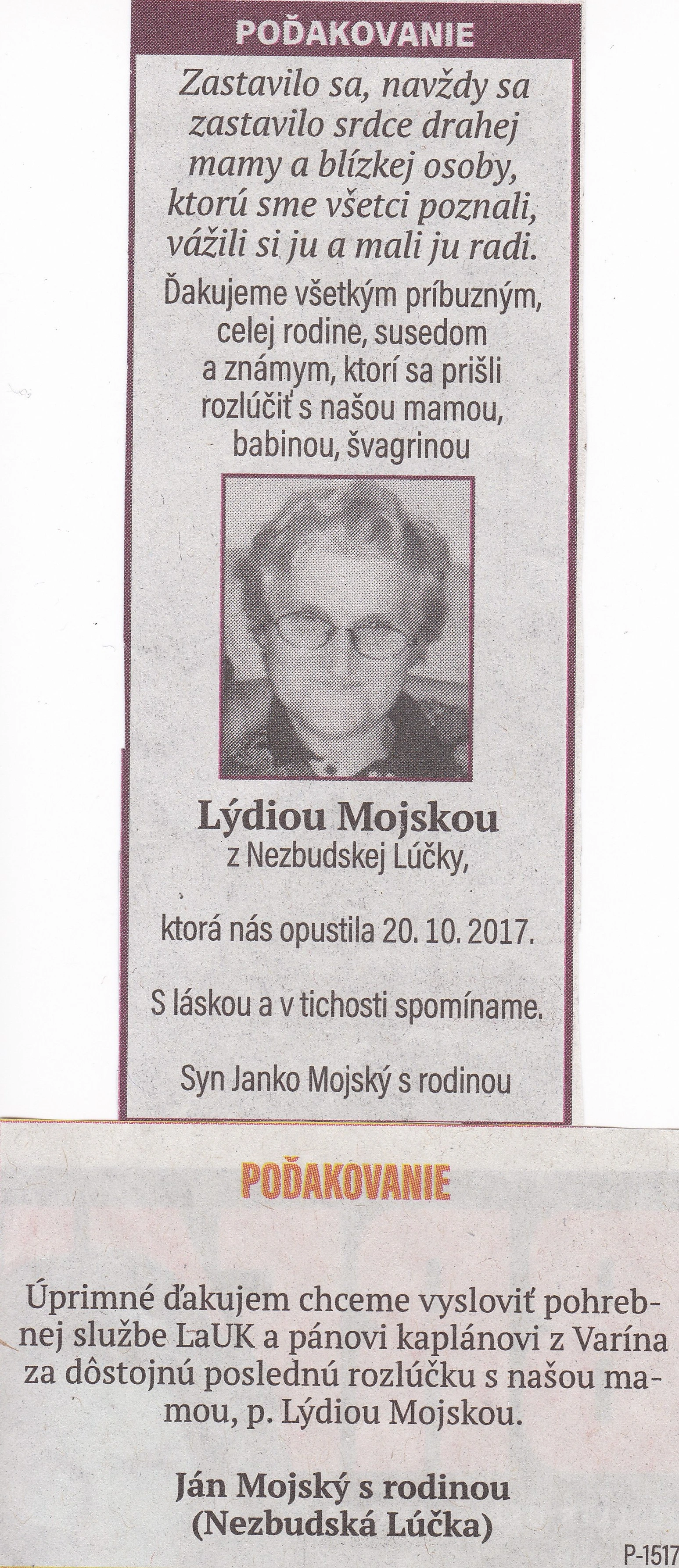Poďakovanie 248 - pohrebné služby LAuK