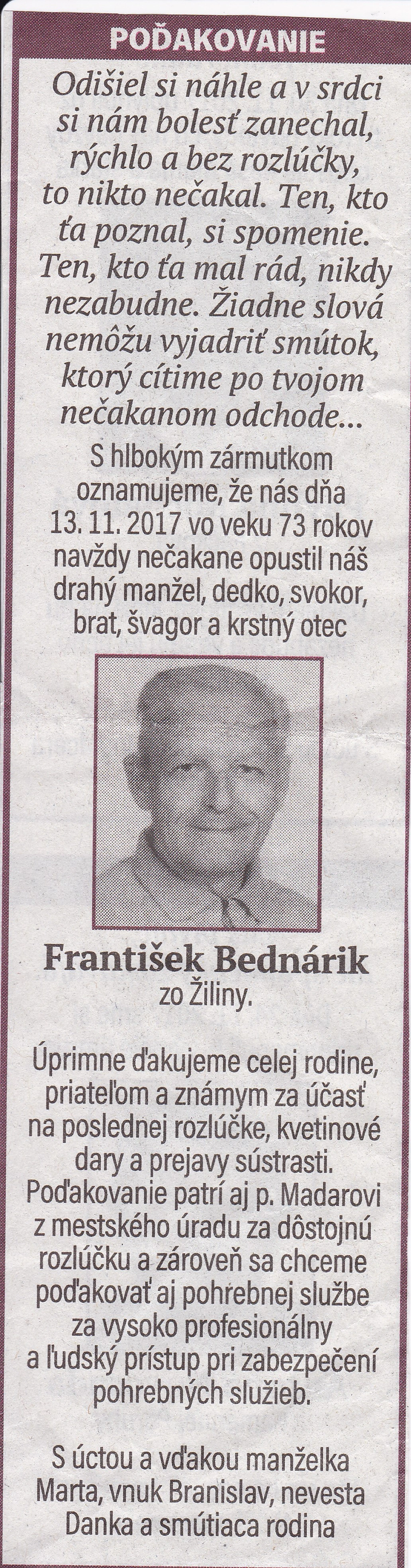 Poďakovanie 247 - pohrebné služby LAuK