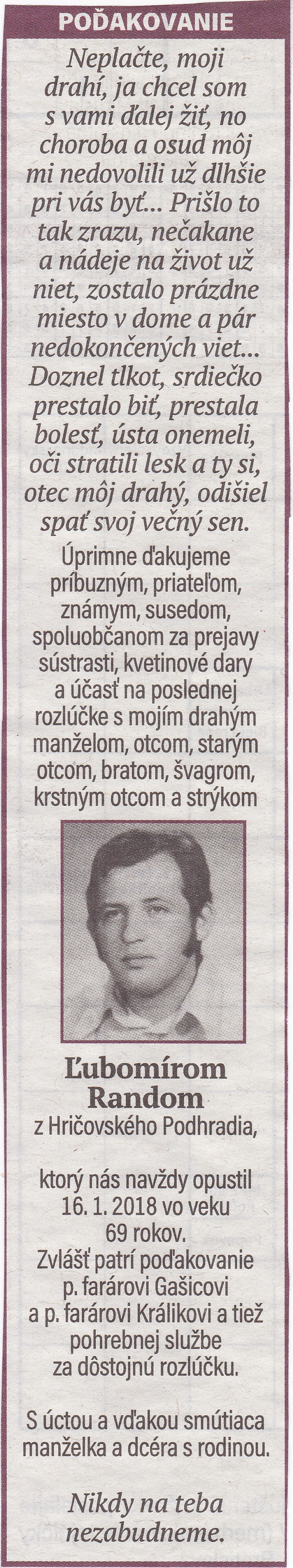 Poďakovanie 245 - pohrebné služby LAuK
