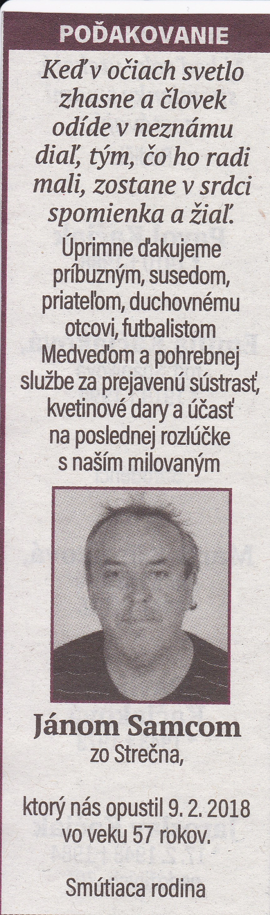 Poďakovanie 242 - pohrebné služby LAuK