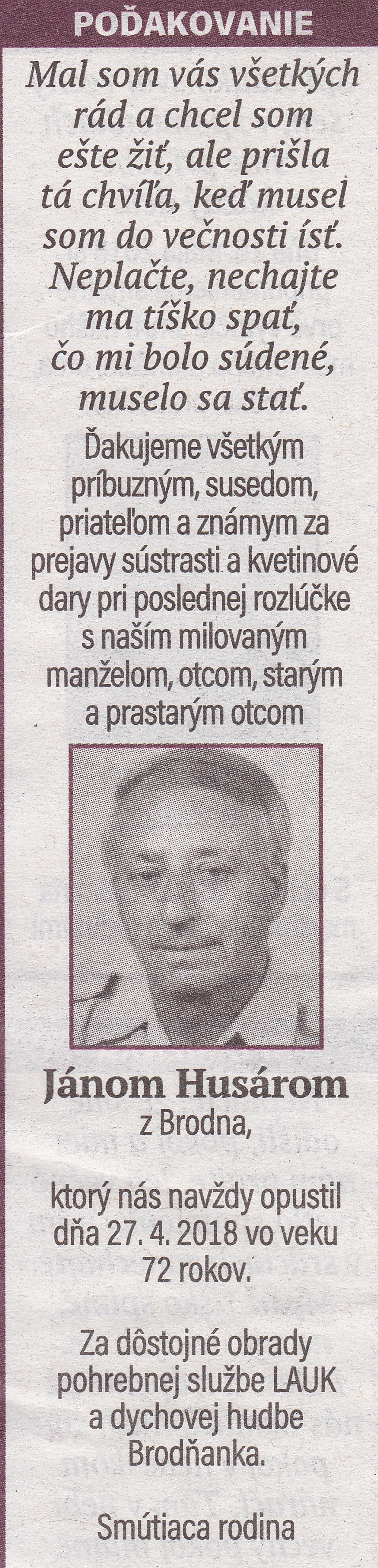 Poďakovanie 237 - pohrebné služby LAuK