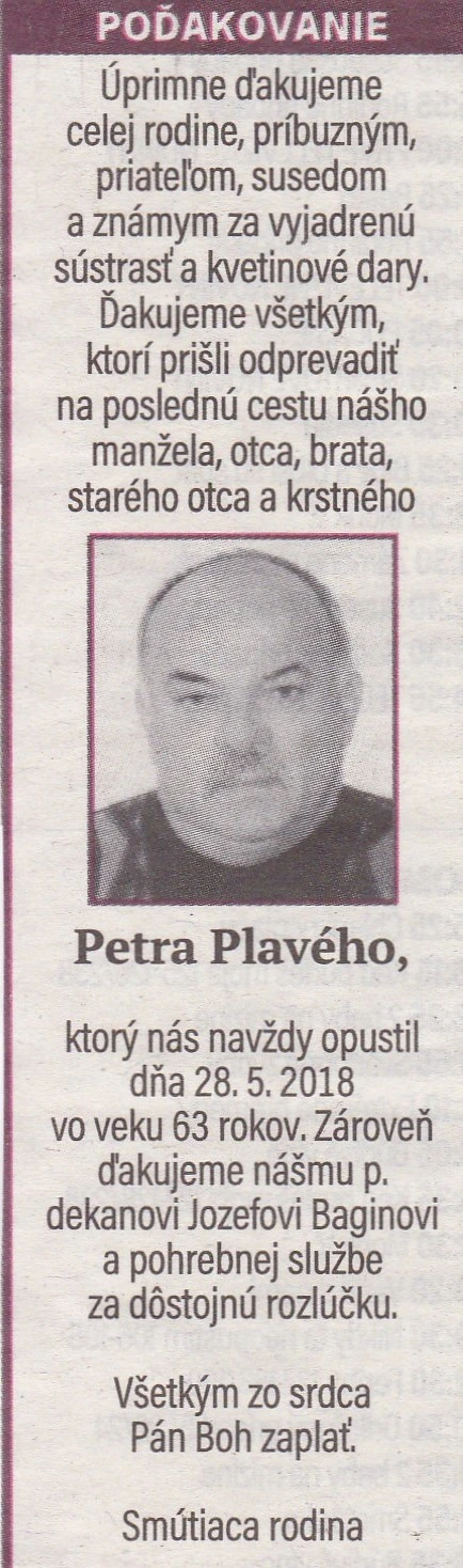 Poďakovanie 236 - pohrebné služby LAuK