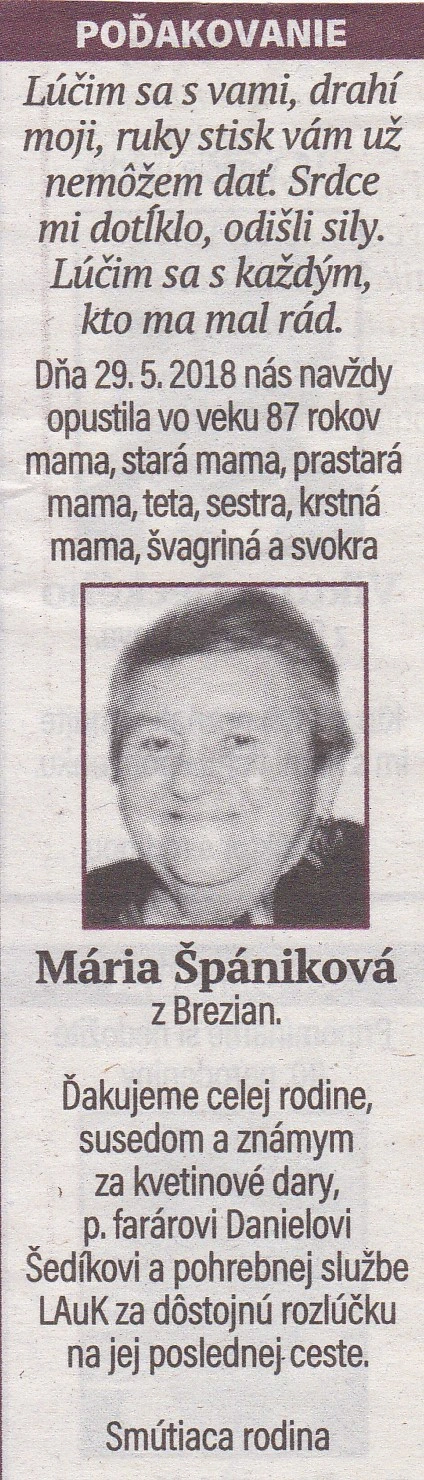 Poďakovanie 235 - pohrebné služby LAuK