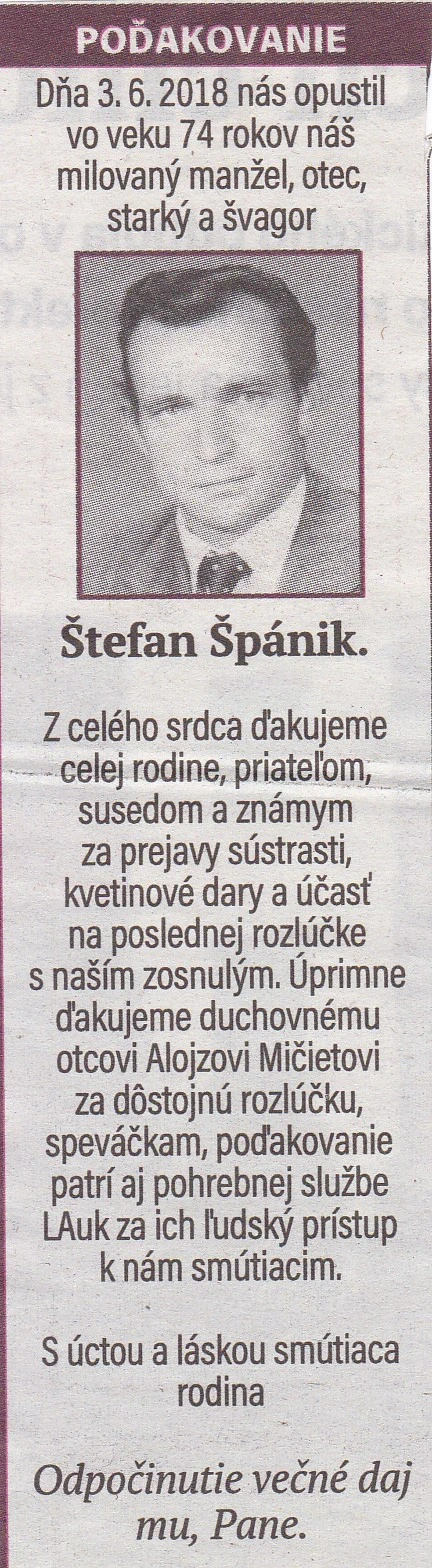 Poďakovanie 234 - pohrebné služby LAuK