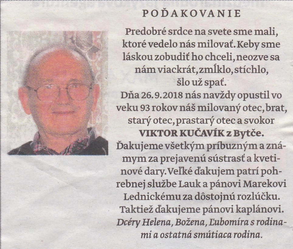Poďakovanie 225 - pohrebné služby LAuK