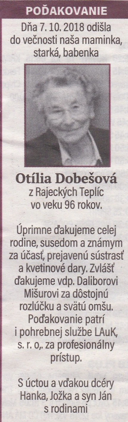 Poďakovanie 224 - pohrebné služby LAuK