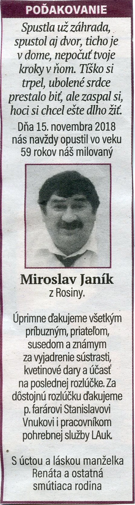 Poďakovanie 221 - pohrebné služby LAuK