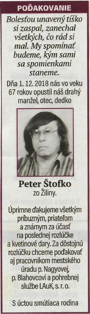 Poďakovanie 217 - pohrebné služby LAuK