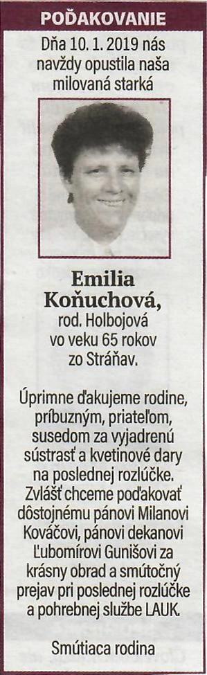 Poďakovanie 215 - pohrebné služby LAuK