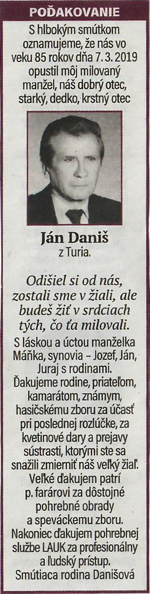 Poďakovanie 214 - pohrebné služby LAuK