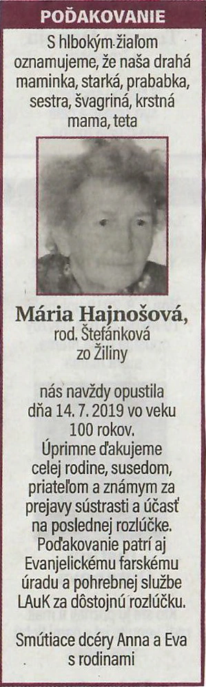 Poďakovanie 209 - pohrebné služby LAuK