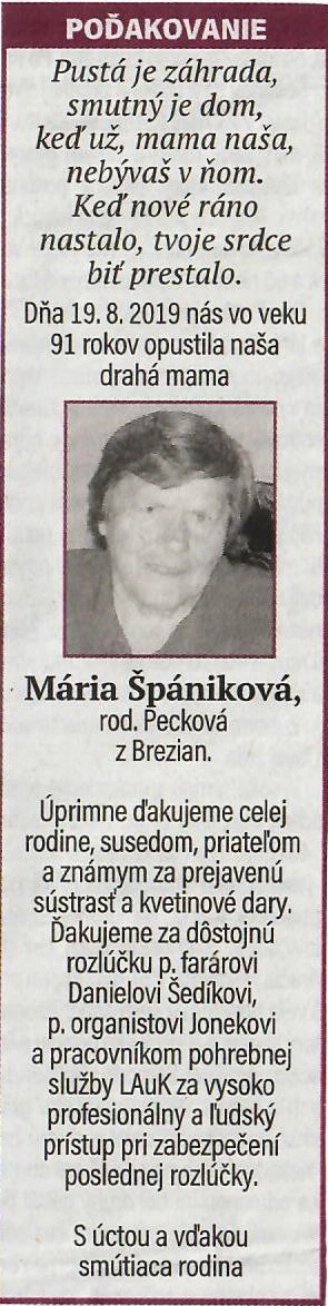 Poďakovanie 208 - pohrebné služby LAuK