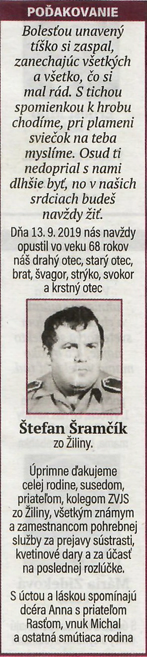 Poďakovanie 207 - pohrebné služby LAuK