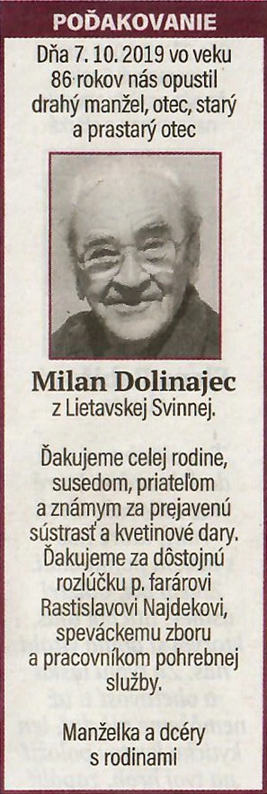 Poďakovanie 203 - pohrebné služby LAuK