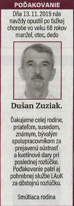 Poďakovanie 201 - pohrebné služby LAuK