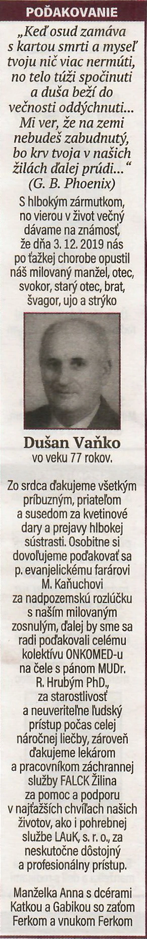 Poďakovanie 199 - pohrebné služby LAuK